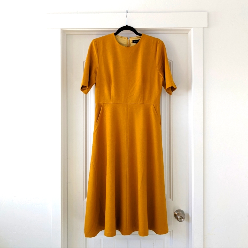 Roolee mustard structured A-line midi dress
